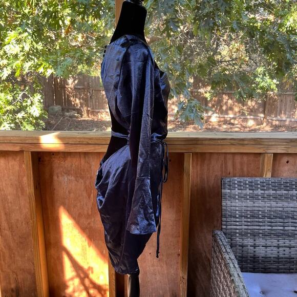 ASOS DESIGN Cowl Neck Mini Dress With Drape Skirt Blue Satin Size 14. NEW - Picture 6 of 15